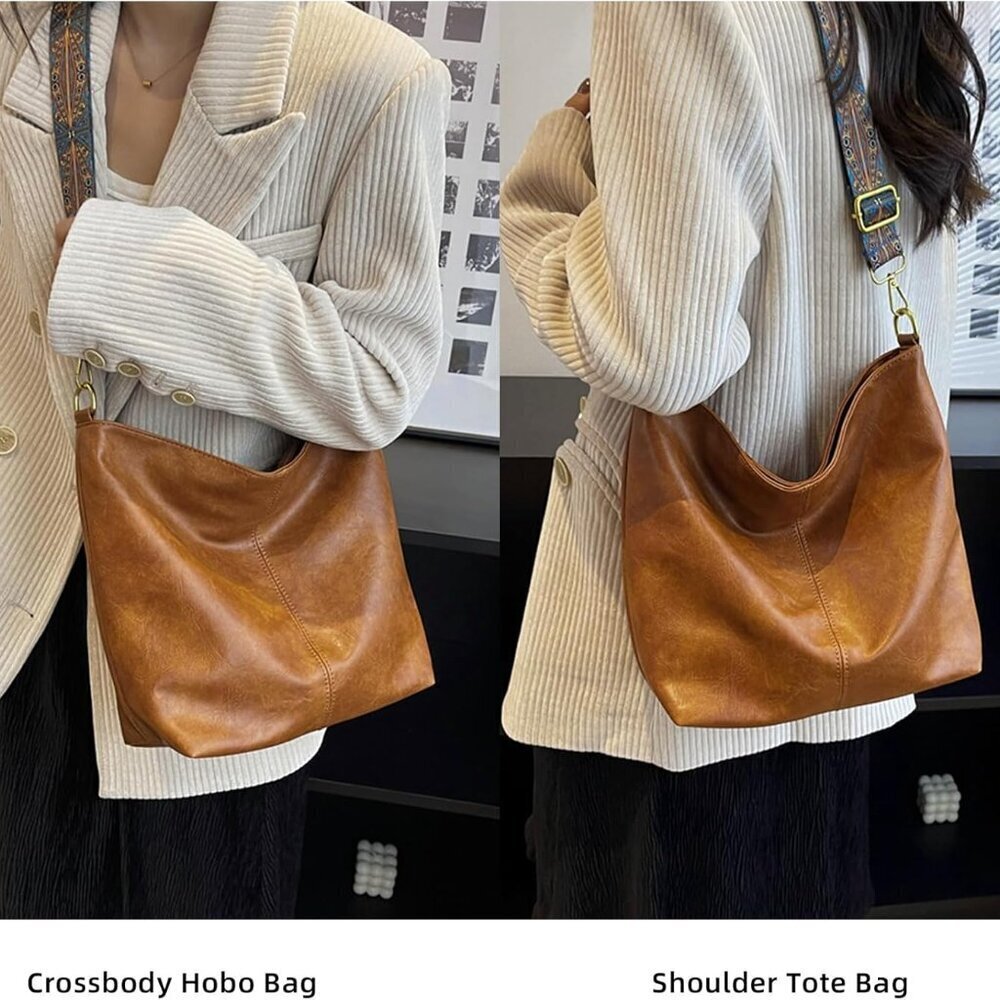 Women Crossbody Hobo Bag Vegan Leather Shoulder Purse Tote with Adjustable Strap - Picture 6 of 7